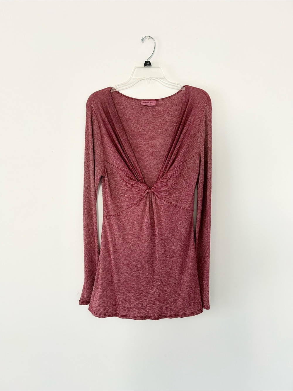 Michael Stars Ultra Low Cut Knotted Front Long Sleeve Heathered Top